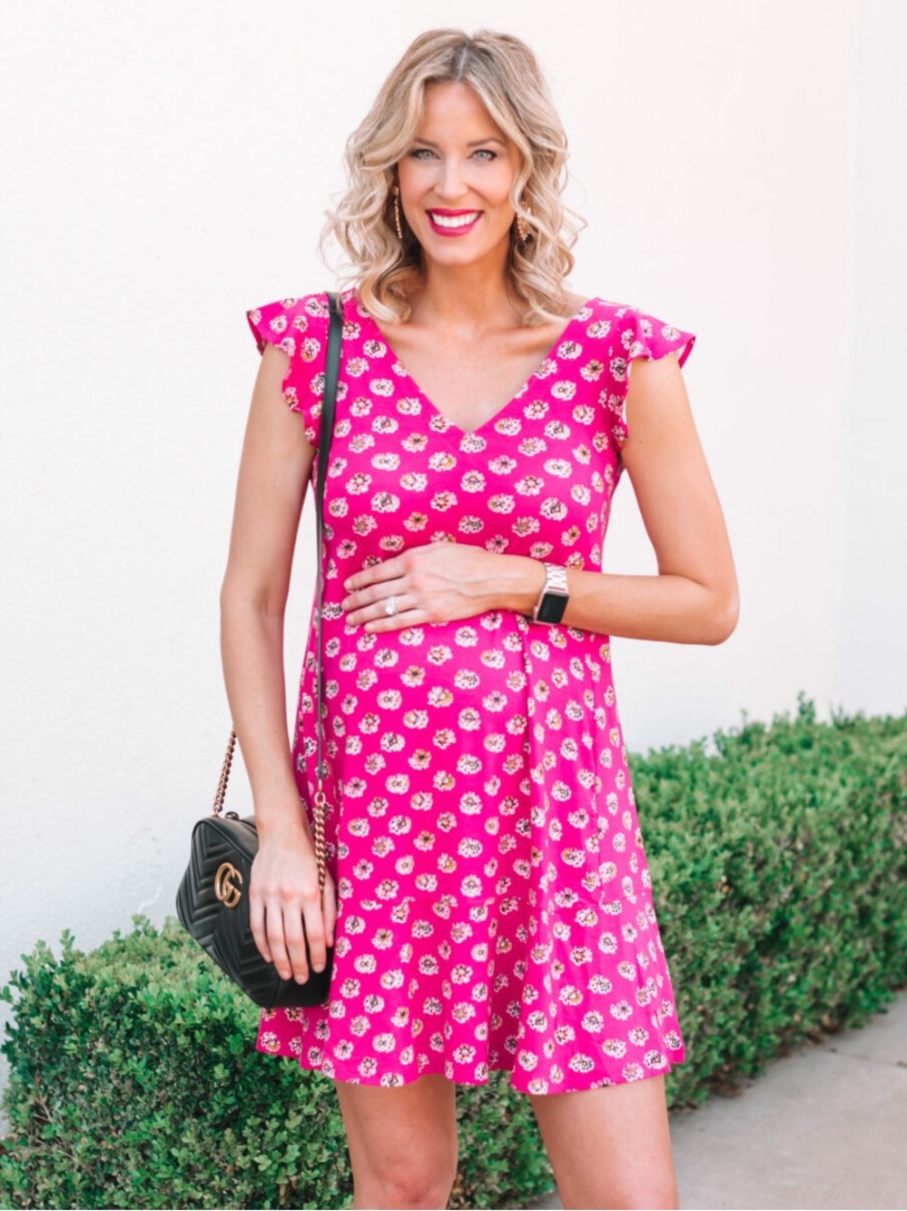 LOFT Hot Pink Floral V-neck maternity dress